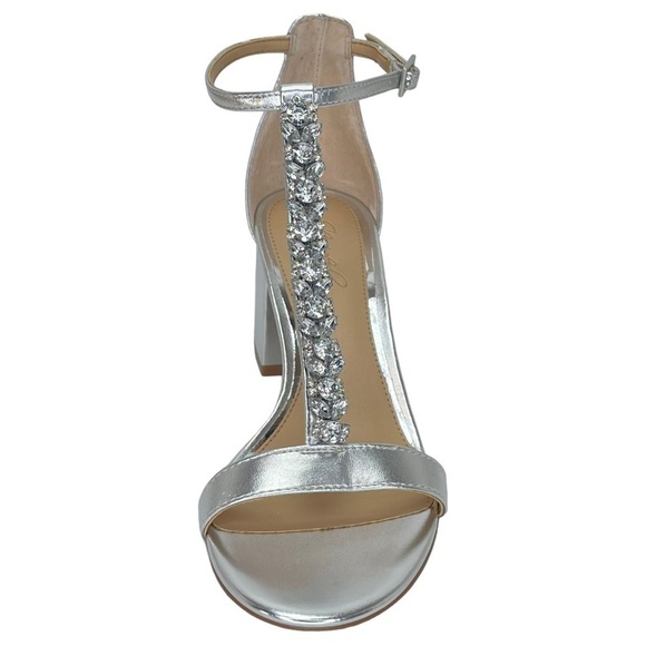 Jewel Badgley Mischka Lindsey Silver Faux Leather Rhinestone T-as tap Heels 7M - Picture 5 of 14